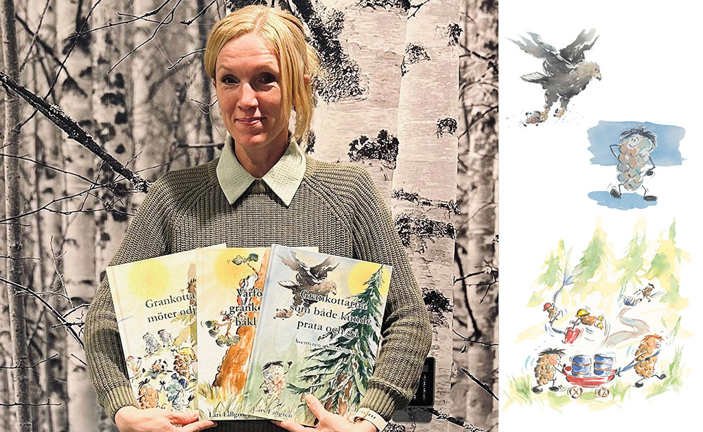 Elenor Persson shows the books about the pinecones by Lars Fallgren